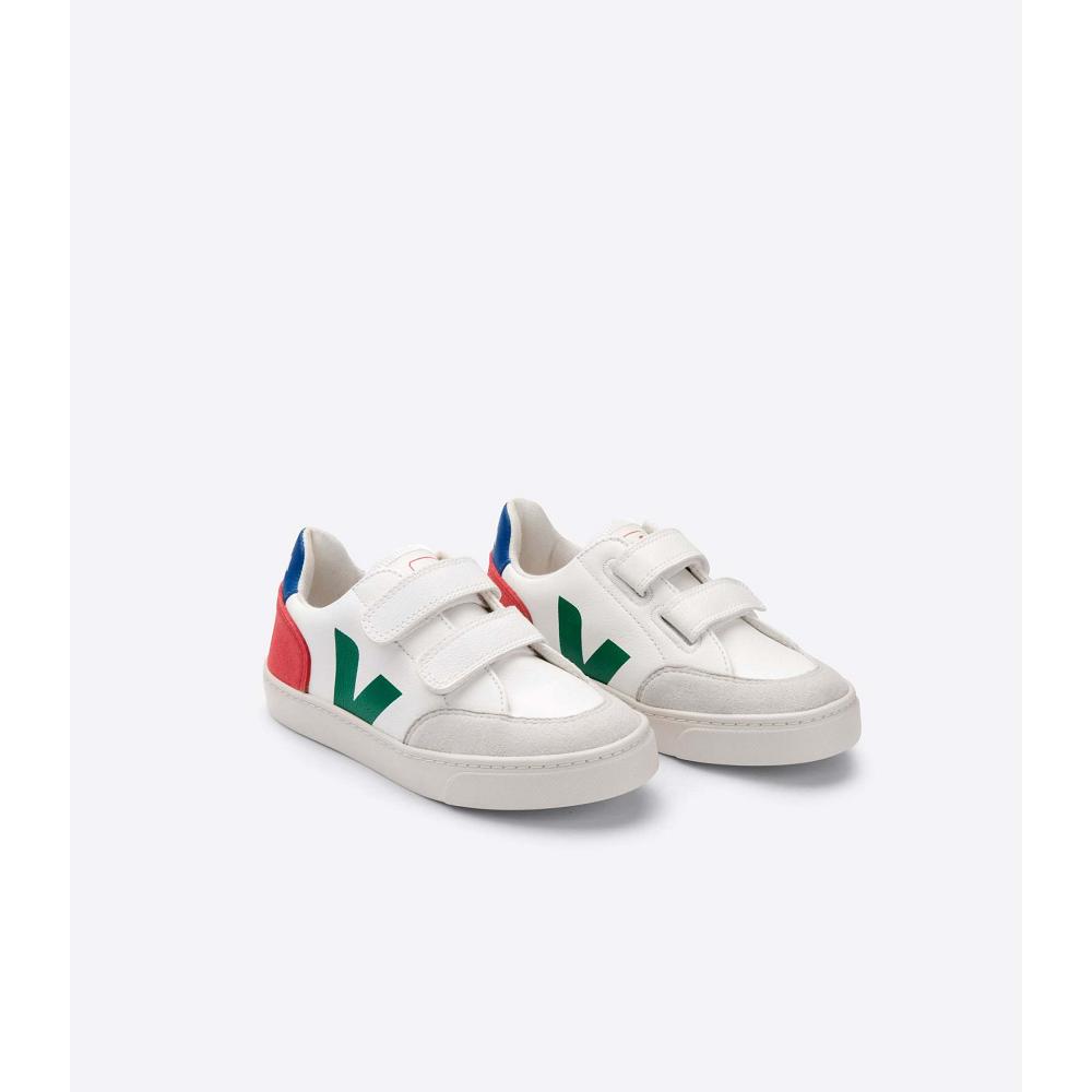 Veja V-12 LEATHER Kids' Shoes White/Green | NZ 752GSO